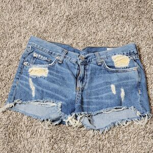Rag & Bone Shorts Womens sz 26 Winnie Cut Off Denim Distressed Patched Style USA